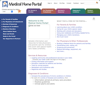 Screenshot Medical Home Portal homepage January 2010